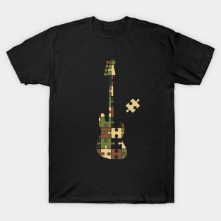 Camouflage Puzzle Bass Guitar Silhouette T-Shirt